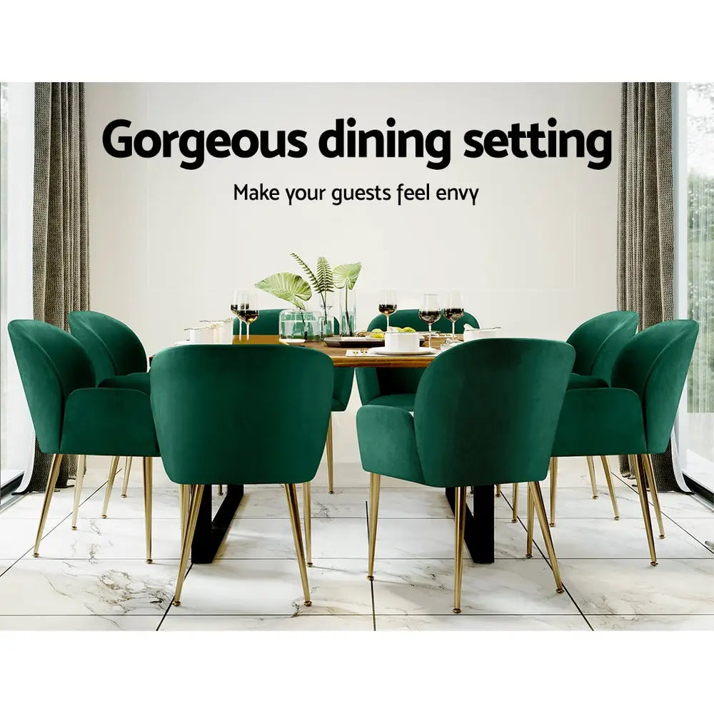 Dining Chairs Set of 2 Velvet Armchair Green