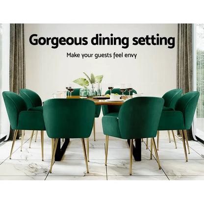 Dining Chairs Set of 2 Velvet Armchair Green