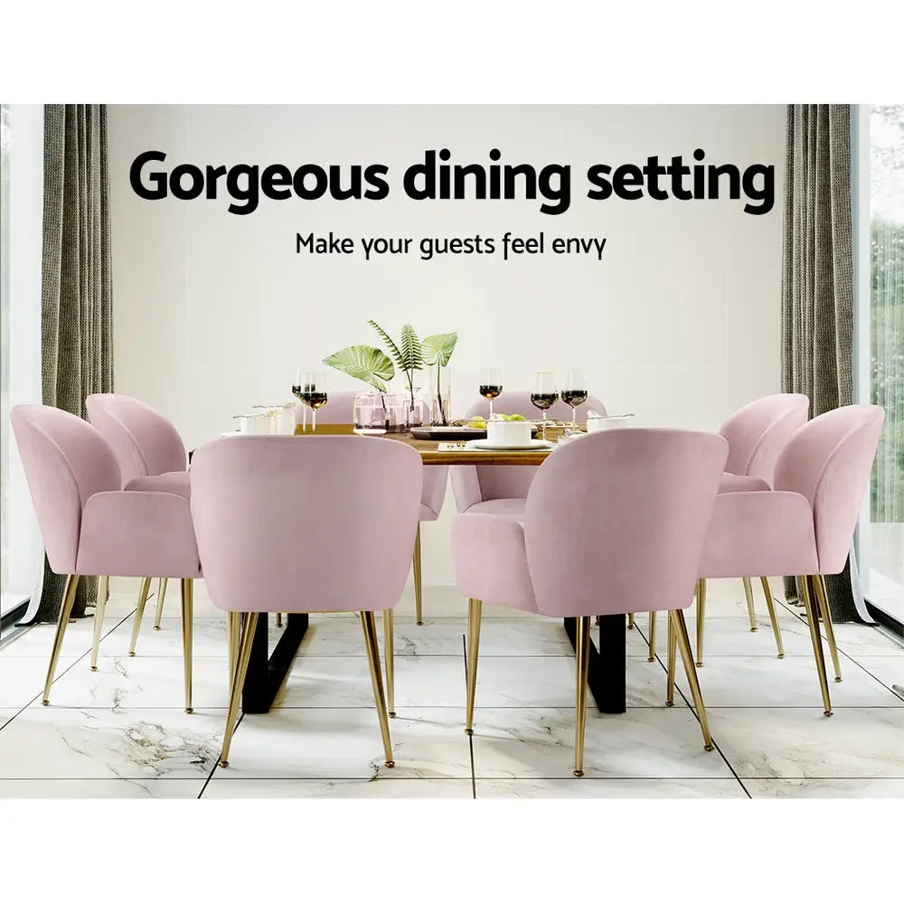 Dining Chairs Set of 2 Velvet Armchair Pink