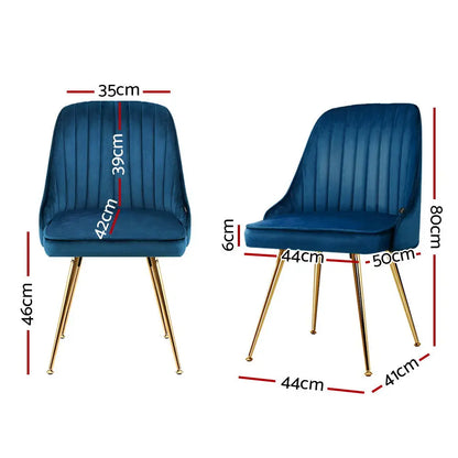 Dining Chairs Set of 2 Velvet Channel Tufted Blue