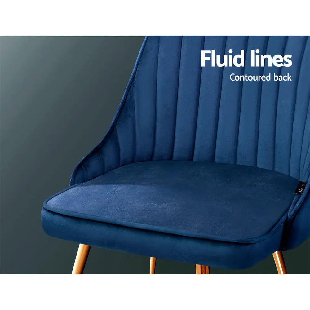 Dining Chairs Set of 2 Velvet Channel Tufted Blue