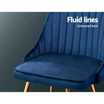 Dining Chairs Set of 2 Velvet Channel Tufted Blue