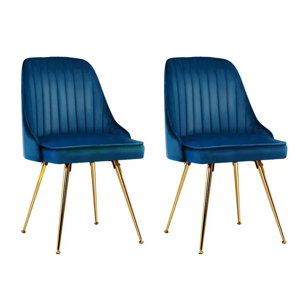 Dining Chairs Set of 2 Velvet Channel Tufted Blue