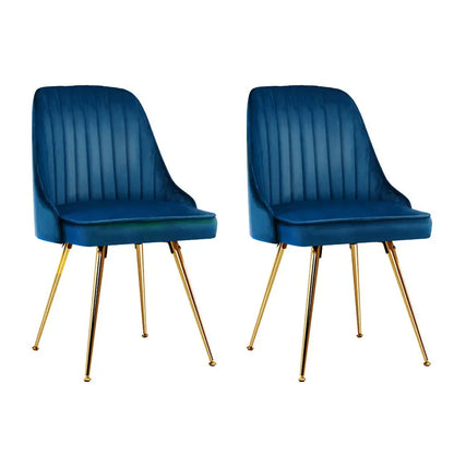 Dining Chairs Set of 2 Velvet Channel Tufted Blue