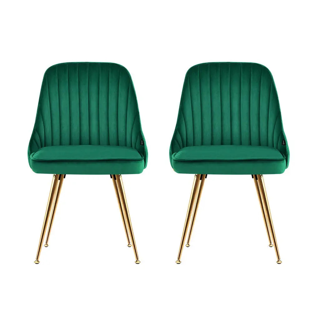 Dining Chairs Set of 2 Velvet Channel Tufted Green