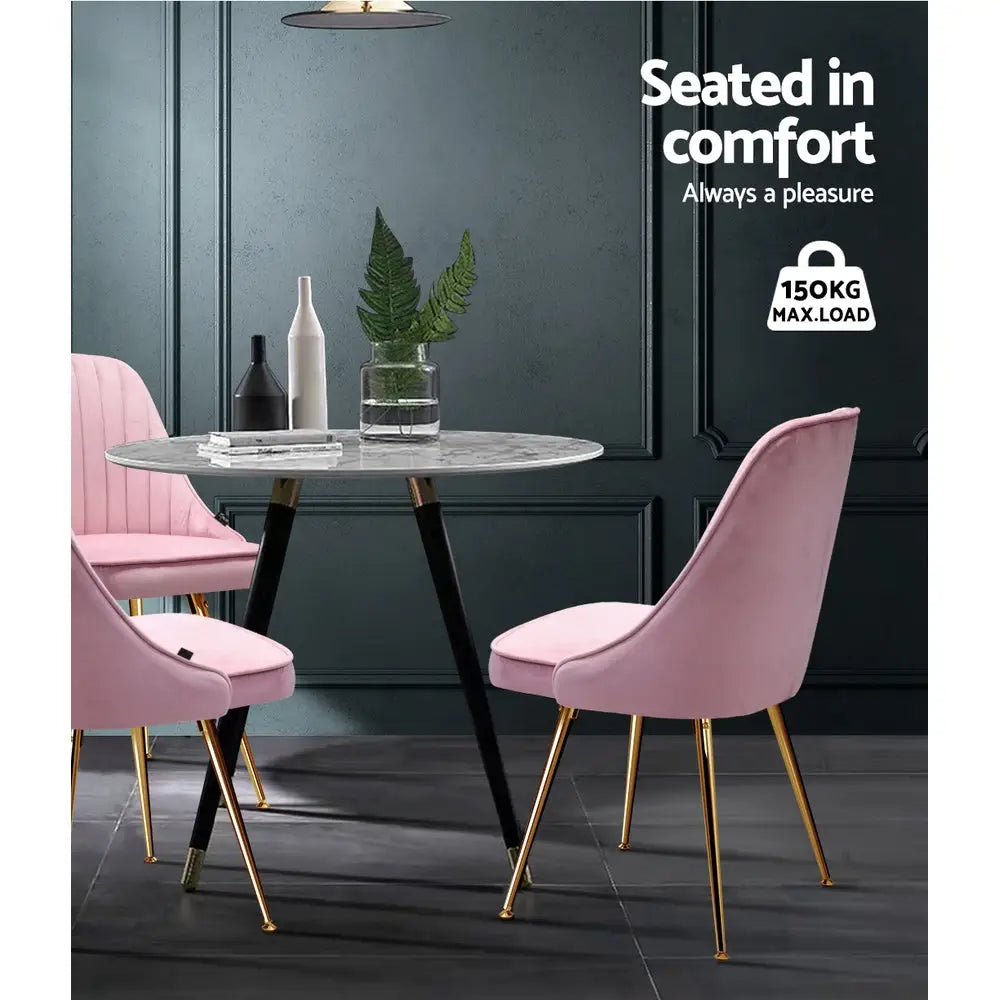 Dining Chairs Set of 2 Velvet Channel Tufted Pink