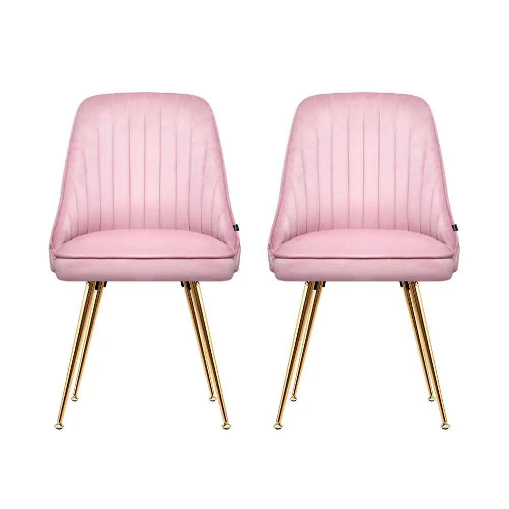 Dining Chairs Set of 2 Velvet Channel Tufted Pink