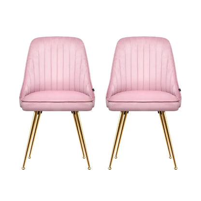 Dining Chairs Set of 2 Velvet Channel Tufted Pink