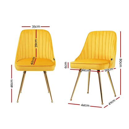 Dining Chairs Set of 2 Velvet Channel Tufted Yellow