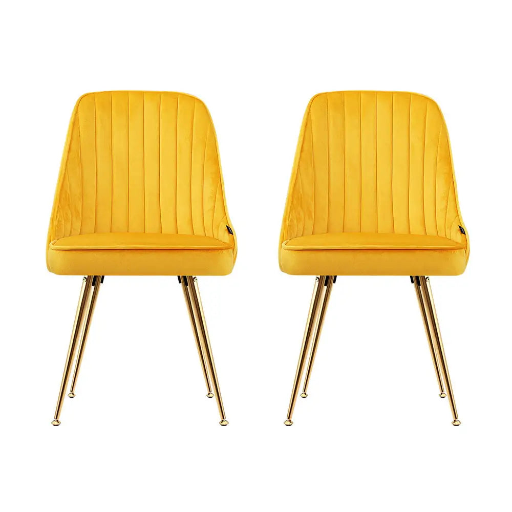 Dining Chairs Set of 2 Velvet Channel Tufted Yellow