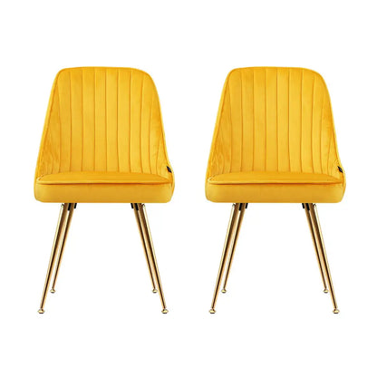 Dining Chairs Set of 2 Velvet Channel Tufted Yellow