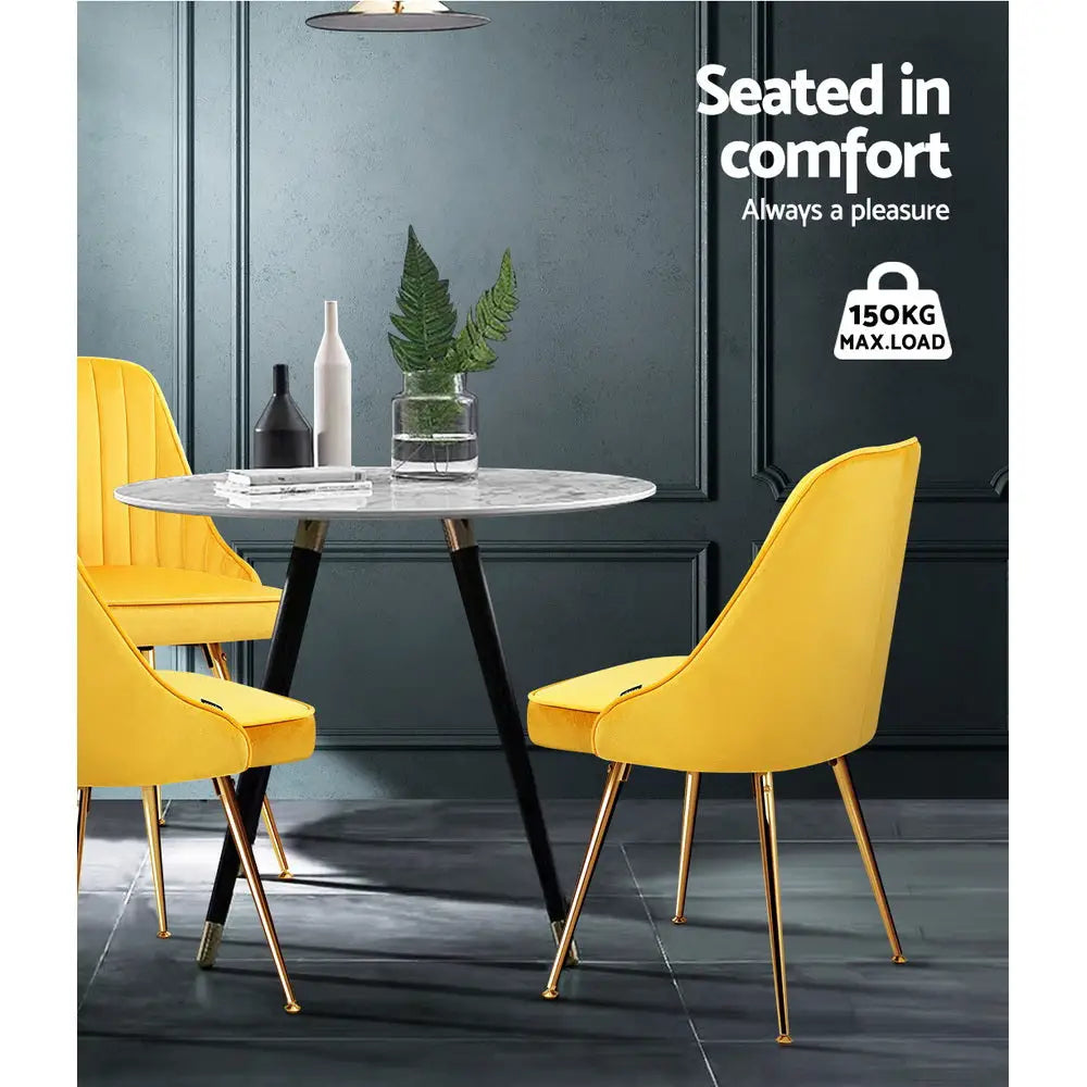 Dining Chairs Set of 2 Velvet Channel Tufted Yellow