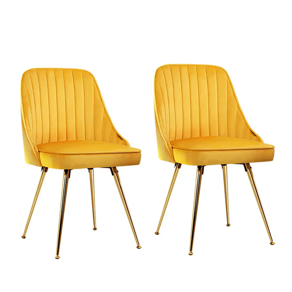 Dining Chairs Set of 2 Velvet Channel Tufted Yellow