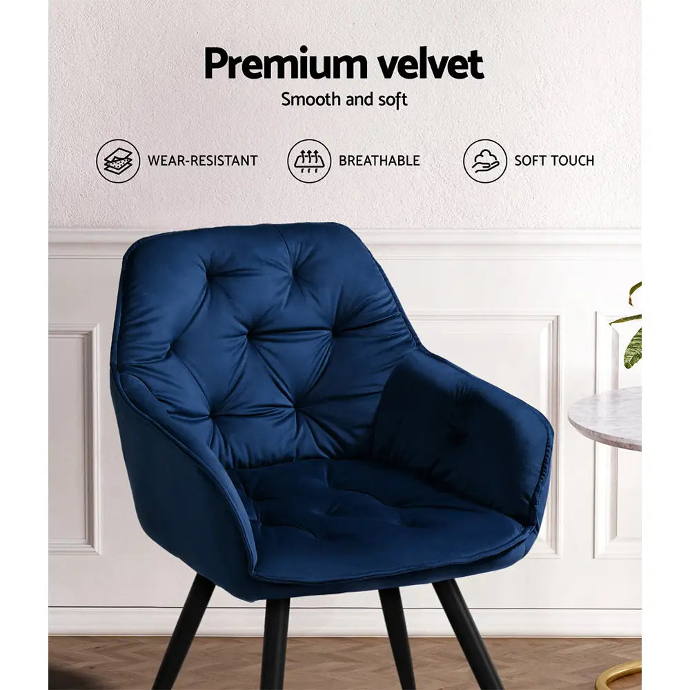 Dining Chairs Set of 2 Velvet Diamond Tufted Armchair Blue