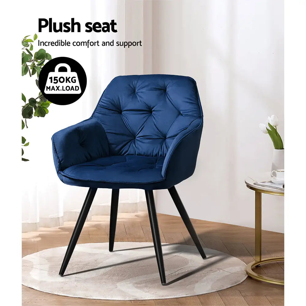Dining Chairs Set of 2 Velvet Diamond Tufted Armchair Blue