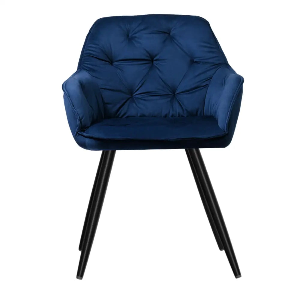 Dining Chairs Set of 2 Velvet Diamond Tufted Armchair Blue