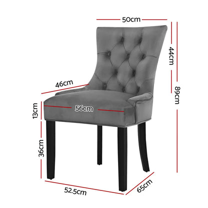 Dining Chairs Set of 2 Velvet French Provincial Grey