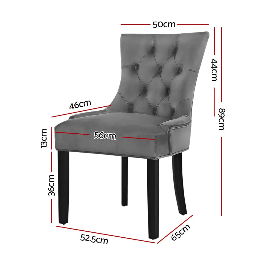 Dining Chairs Set of 2 Velvet French Provincial Grey