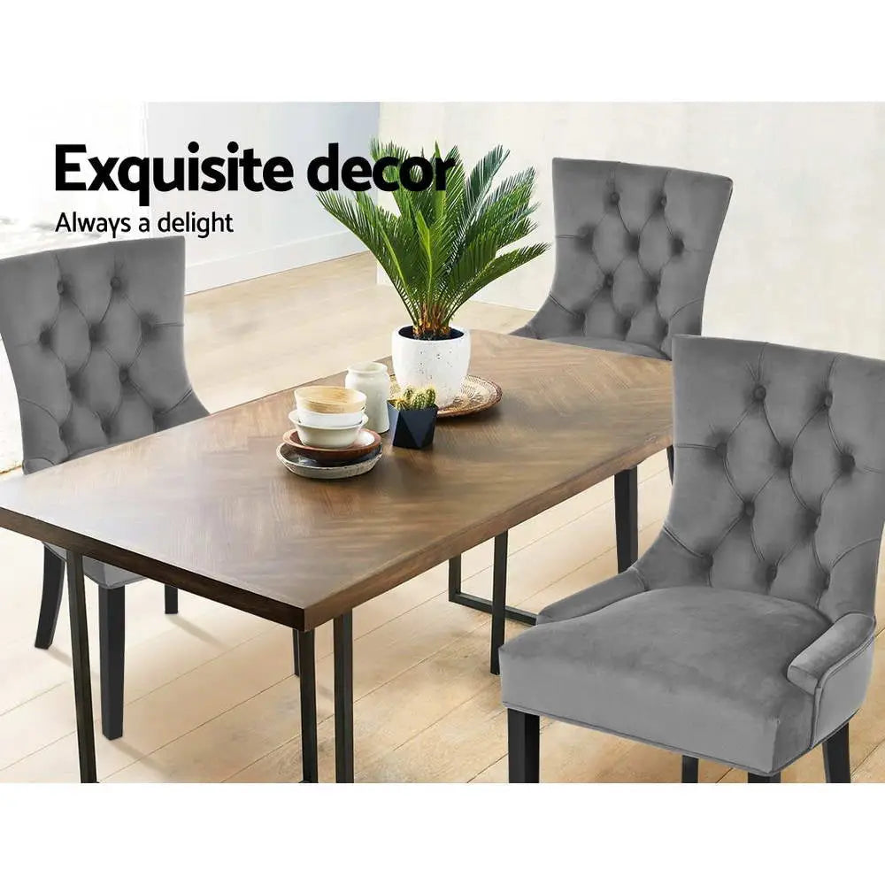 Dining Chairs Set of 2 Velvet French Provincial Grey