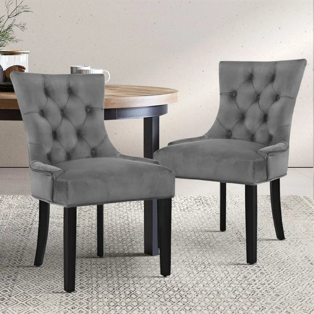Dining Chairs Set of 2 Velvet French Provincial Grey