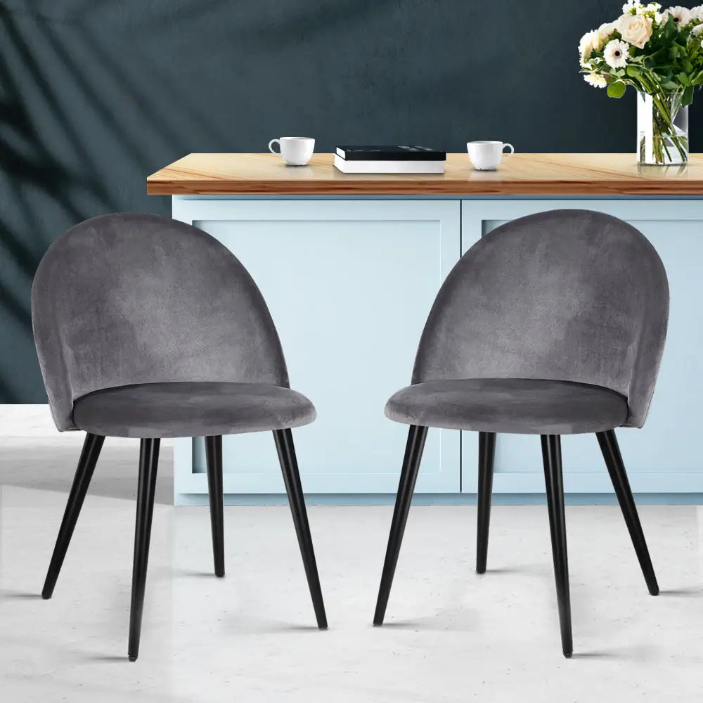 Dining Chairs Set of 2 Velvet Solid Curved Dark Grey