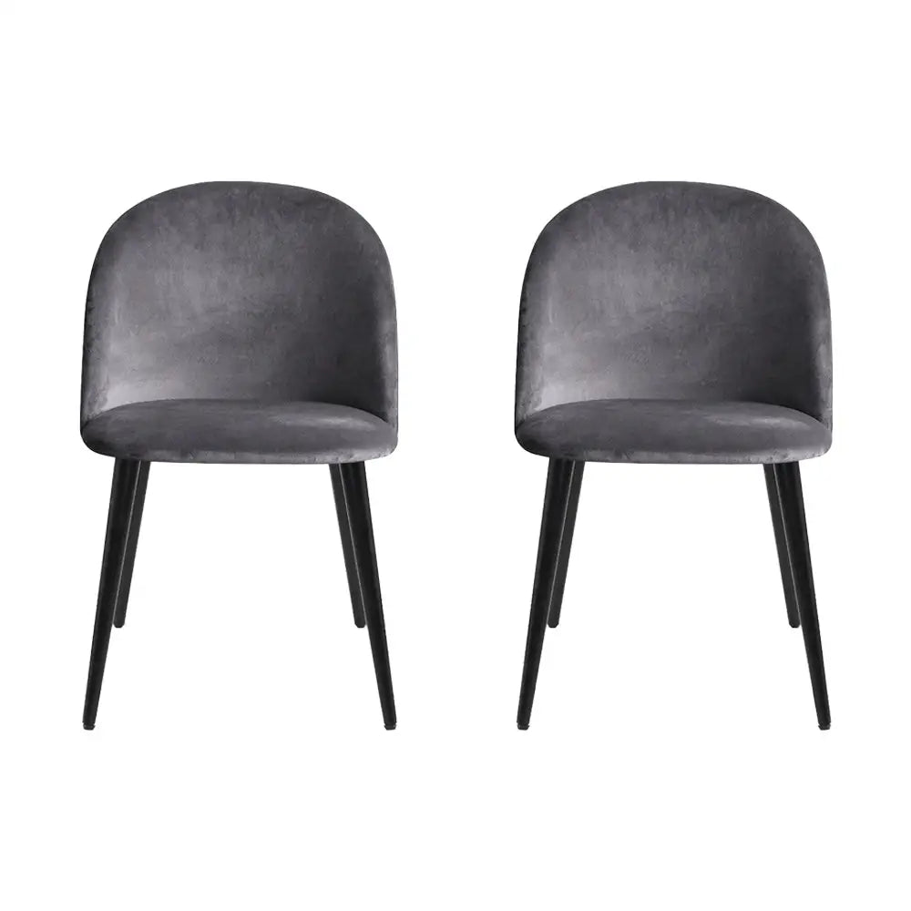 Dining Chairs Set of 2 Velvet Solid Curved Dark Grey