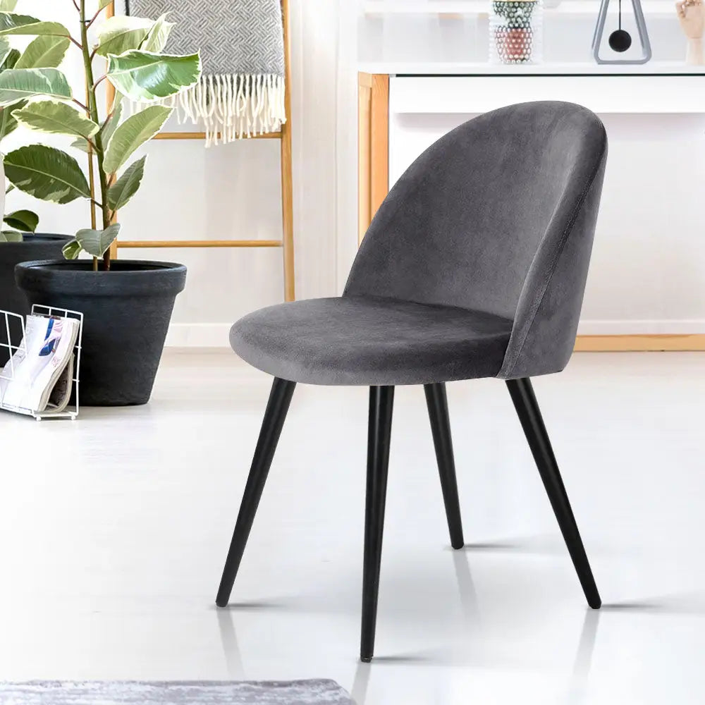 Dining Chairs Set of 2 Velvet Solid Curved Dark Grey