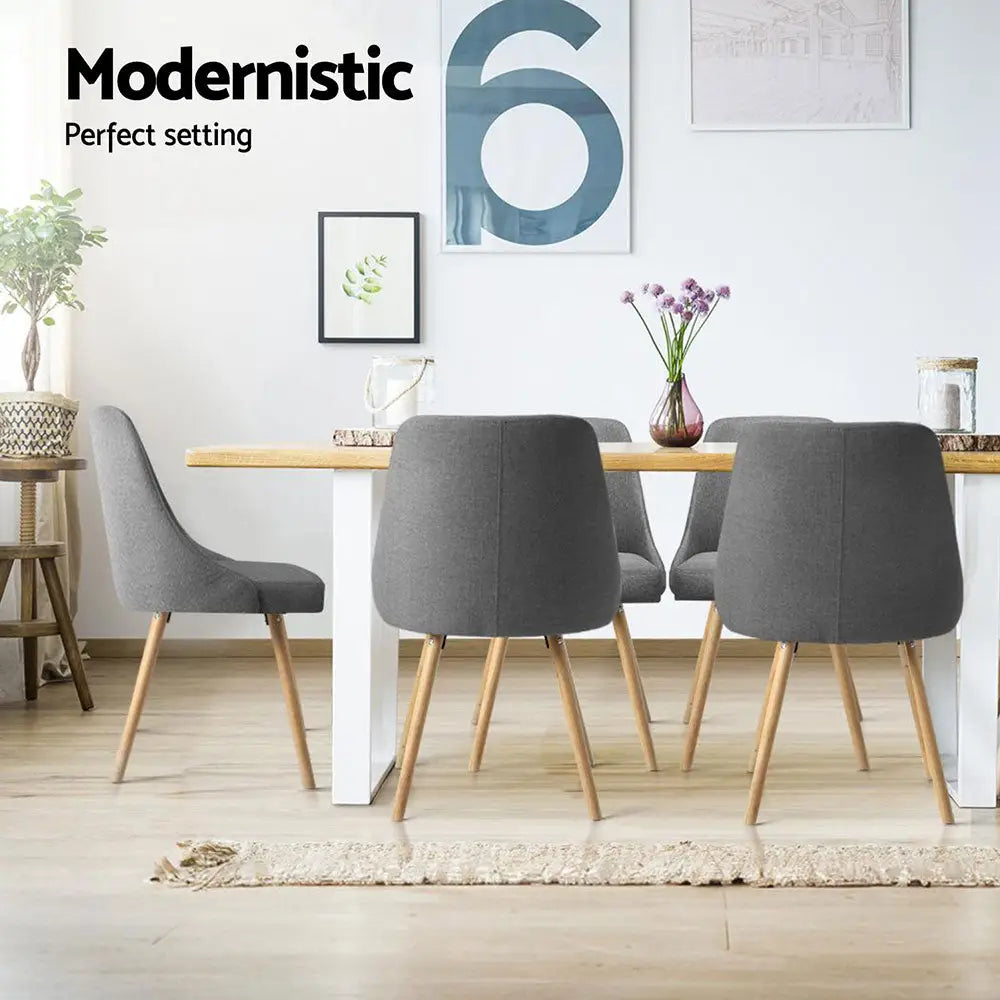 Dining Chairs Set of 4 Fabric Wooden Grey