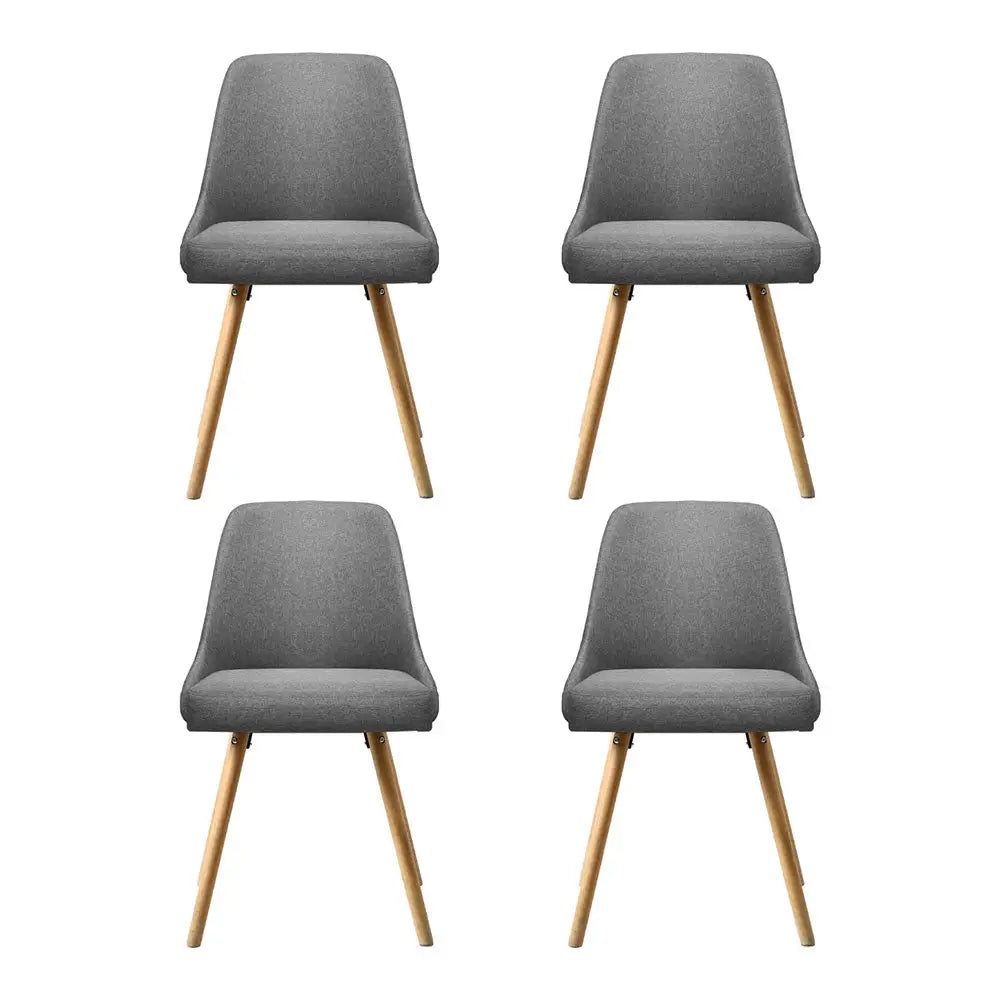 Dining Chairs Set of 4 Fabric Wooden Grey