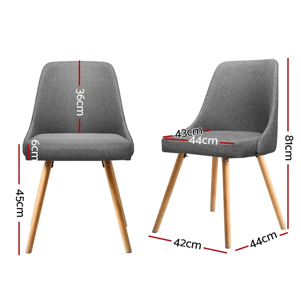 Dining Chairs Set of 4 Fabric Wooden Grey