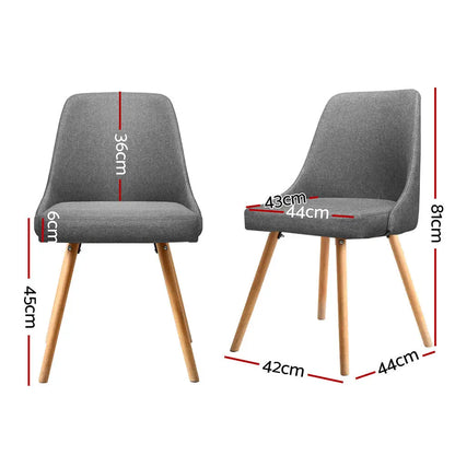 Dining Chairs Set of 4 Fabric Wooden Grey