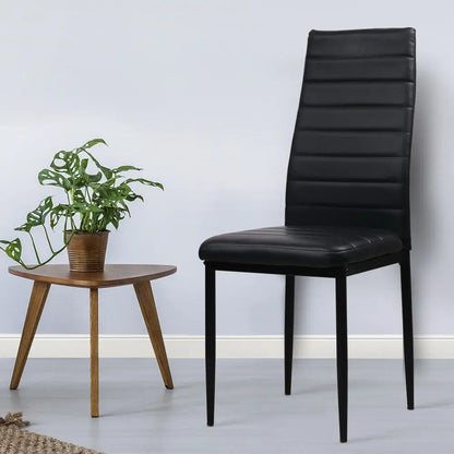 Dining Chairs Set of 4 Leather Channel Tufted Black