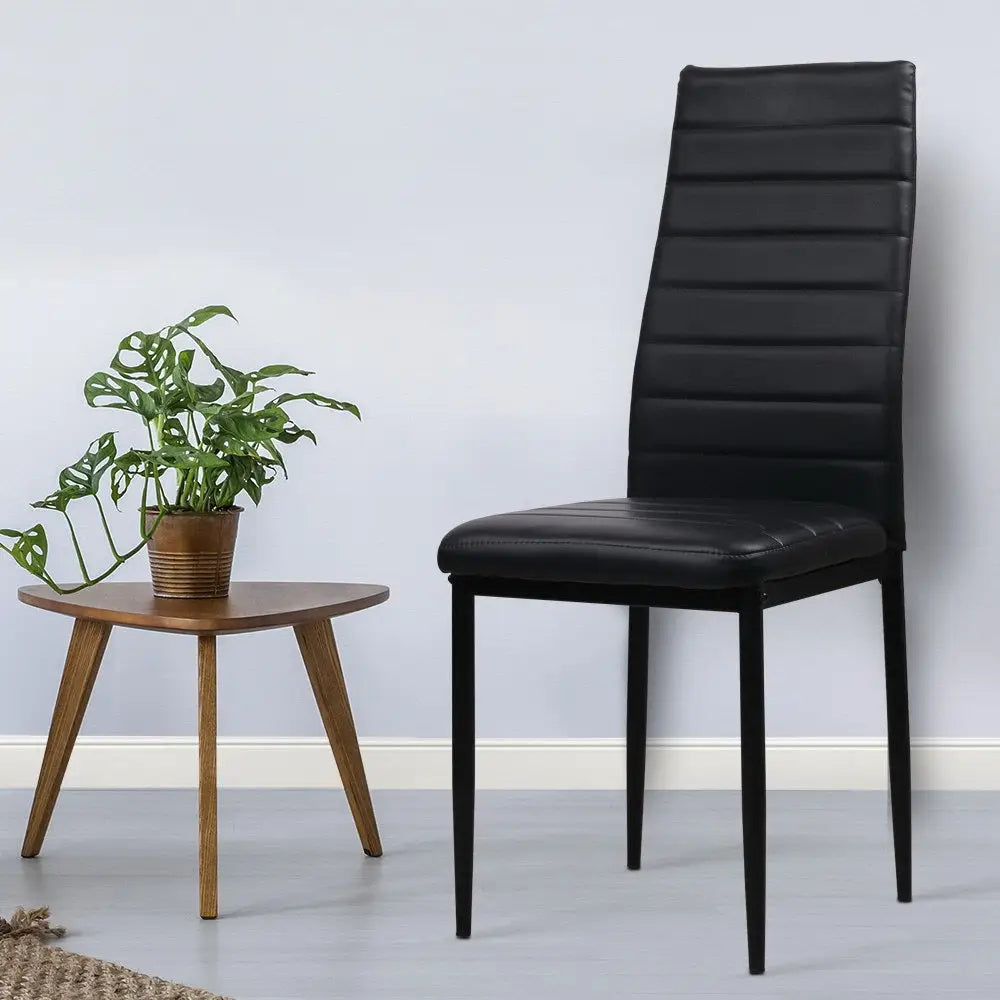 Dining Chairs Set of 4 Leather Channel Tufted Black