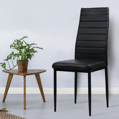 Dining Chairs Set of 4 Leather Channel Tufted Black