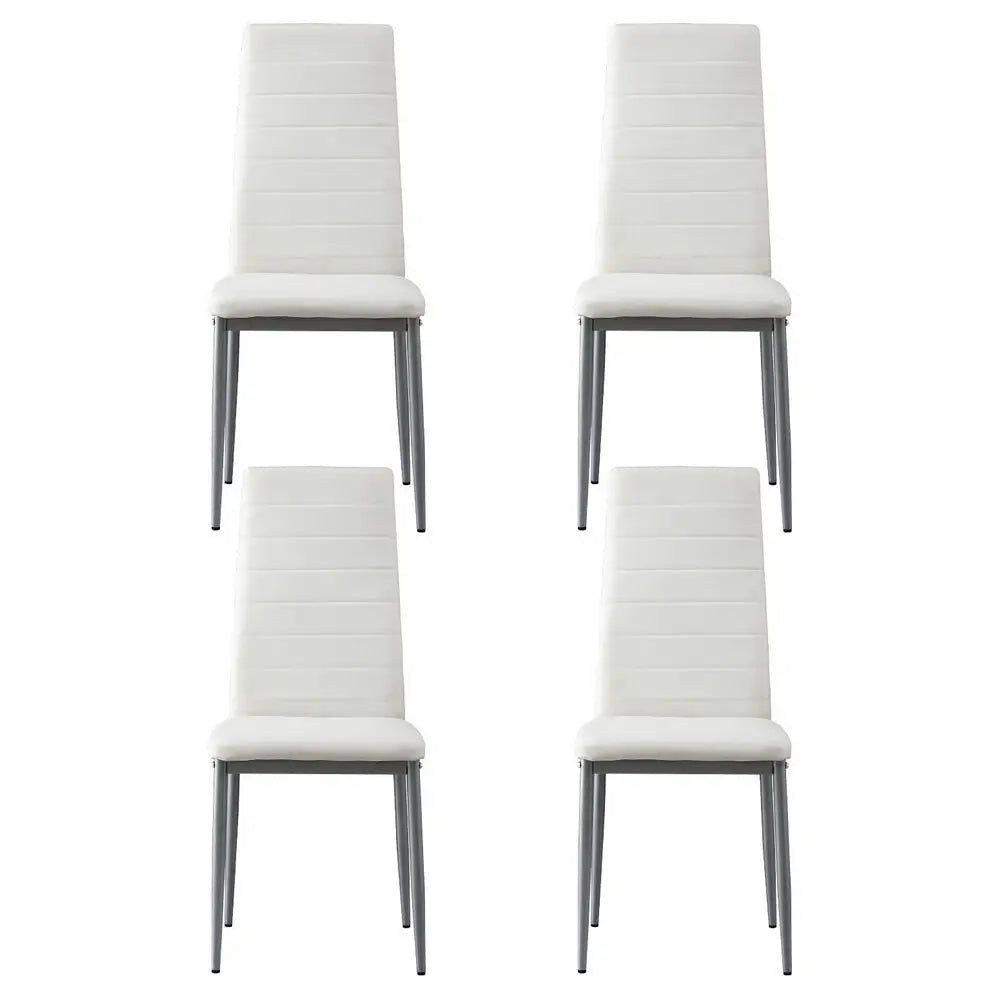 Dining Chairs Set of 4 Leather Channel Tufted White