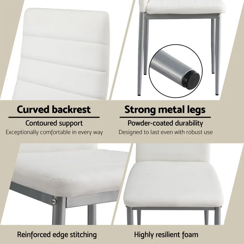 Dining Chairs Set of 4 Leather Channel Tufted White