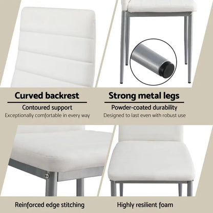 Dining Chairs Set of 4 Leather Channel Tufted White