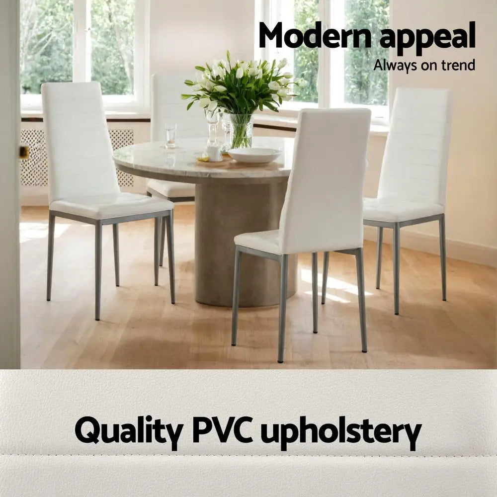 Dining Chairs Set of 4 Leather Channel Tufted White