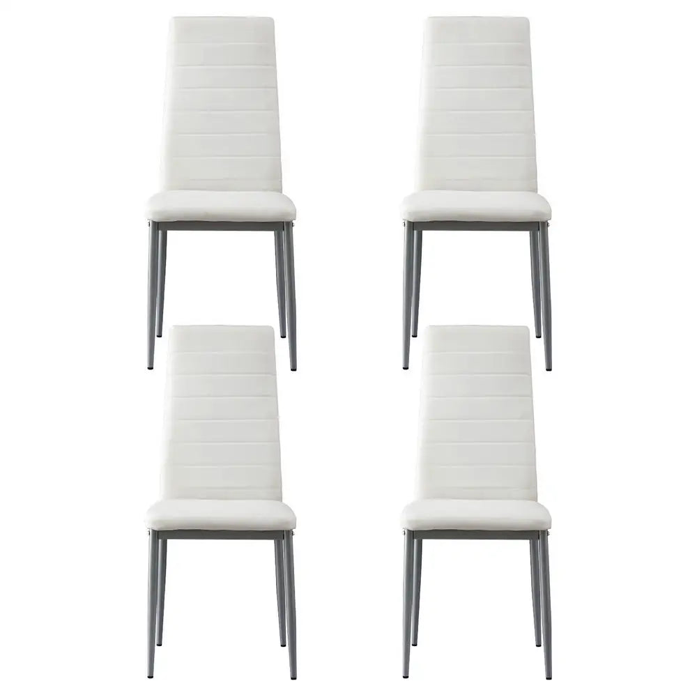 Dining Chairs Set of 4 Leather Channel Tufted White