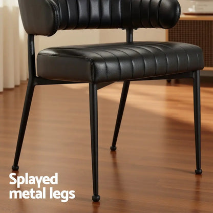 Dining Chairs Set of 4 Leather Hollow Armchair Black