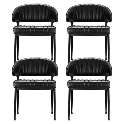 Dining Chairs Set of 4 Leather Hollow Armchair Black