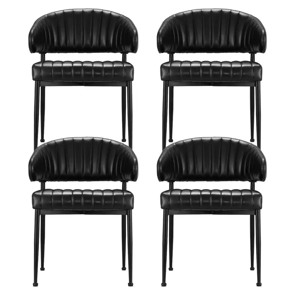 Dining Chairs Set of 4 Leather Hollow Armchair Black