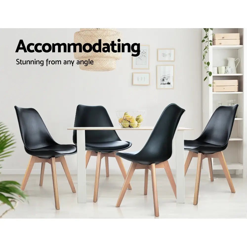 Dining Chairs Set of 4 Leather Plastic Dsw Replica Wooden Black