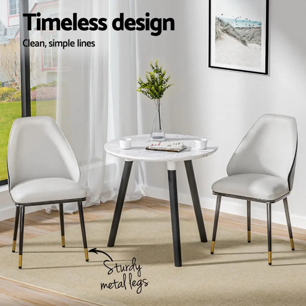 Dining Chairs Set of 4 Leather Seat Beige and Black