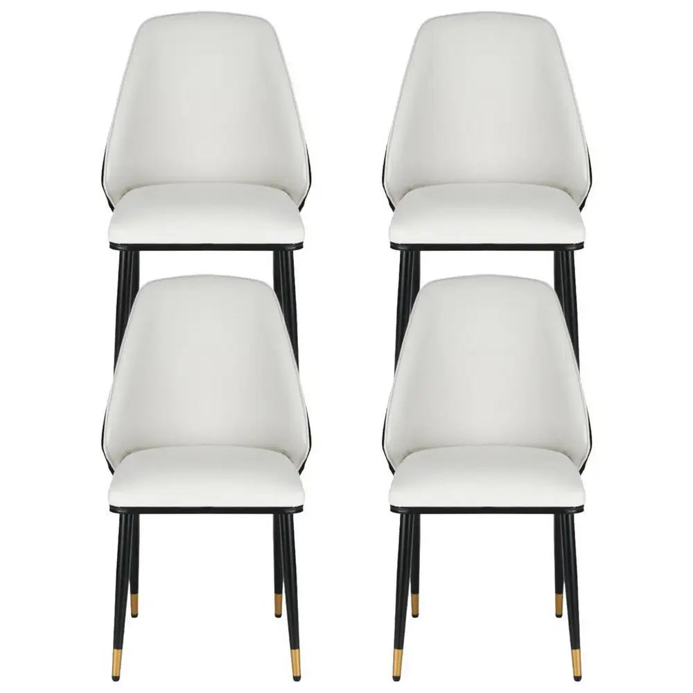Dining Chairs Set of 4 Leather Seat Beige and Black
