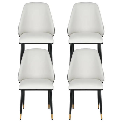 Dining Chairs Set of 4 Leather Seat Beige and Black