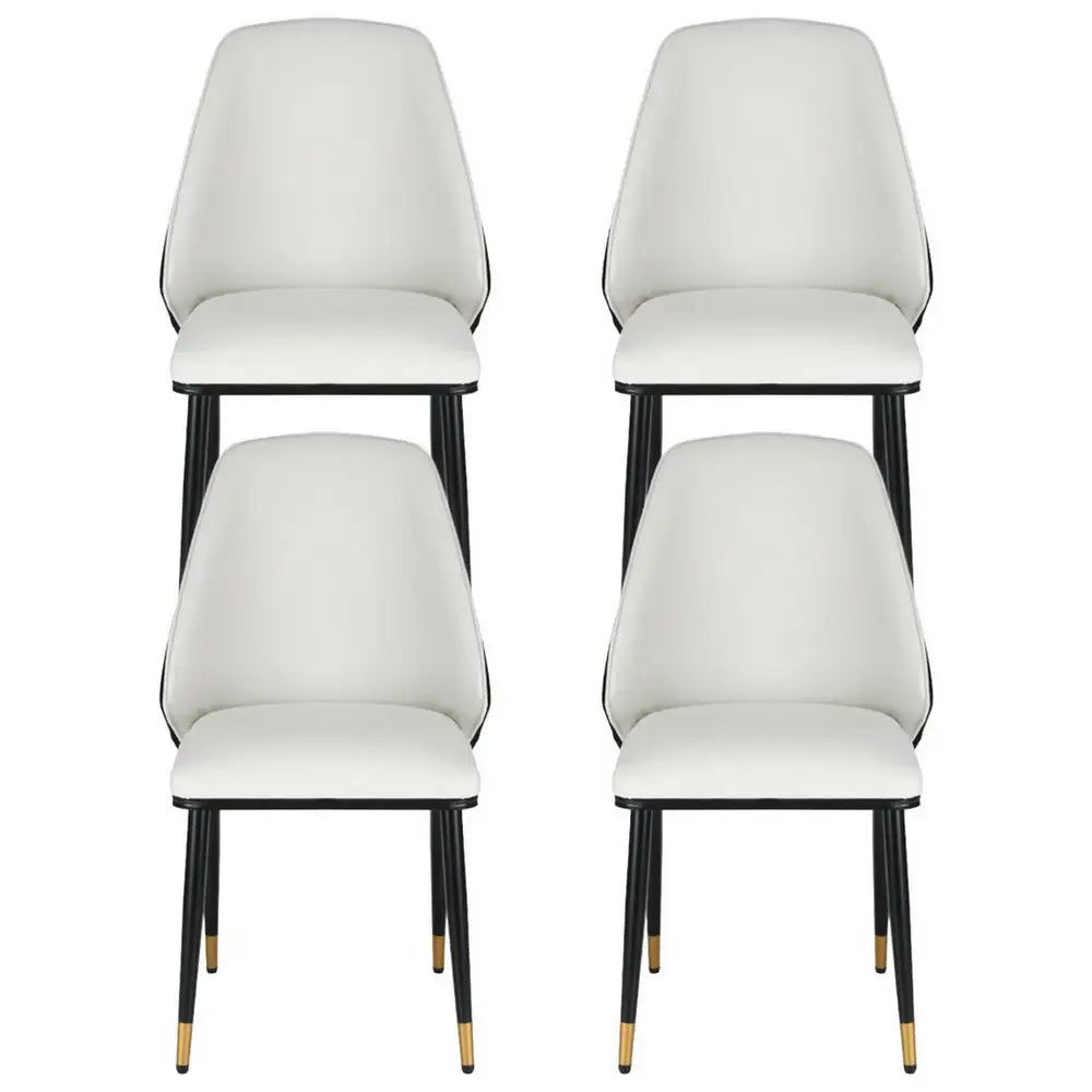 Dining Chairs Set of 4 Leather Seat Beige and Black