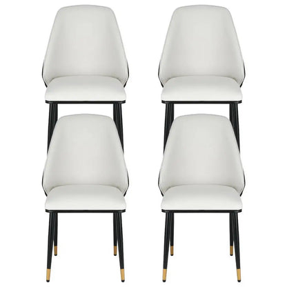 Dining Chairs Set of 4 Leather Seat Beige and Black