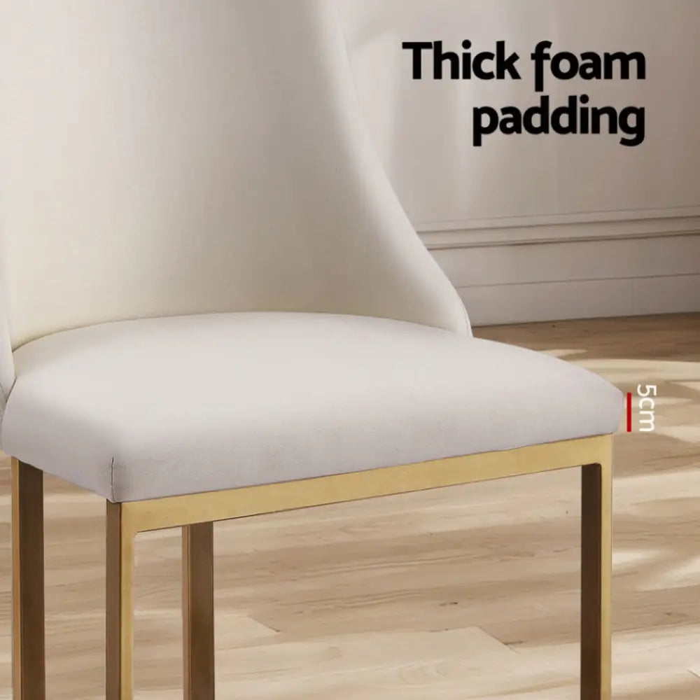 Dining Chairs Set of 4 Linen Fabric Frame Beige
