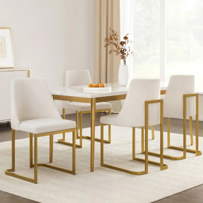 Dining Chairs Set of 4 Linen Fabric Frame Beige